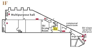 Map of the 1st floor of the main building at Inawashiro Kanko Hotel