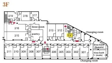 Map of the 3rd floor of the main building at Inawashiro Kanko Hotel